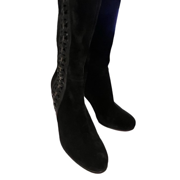 Christian Louboutin Over Thé Knee Boots sz38 Soft Suede Braided Leather Bow - Picture 7 of 12